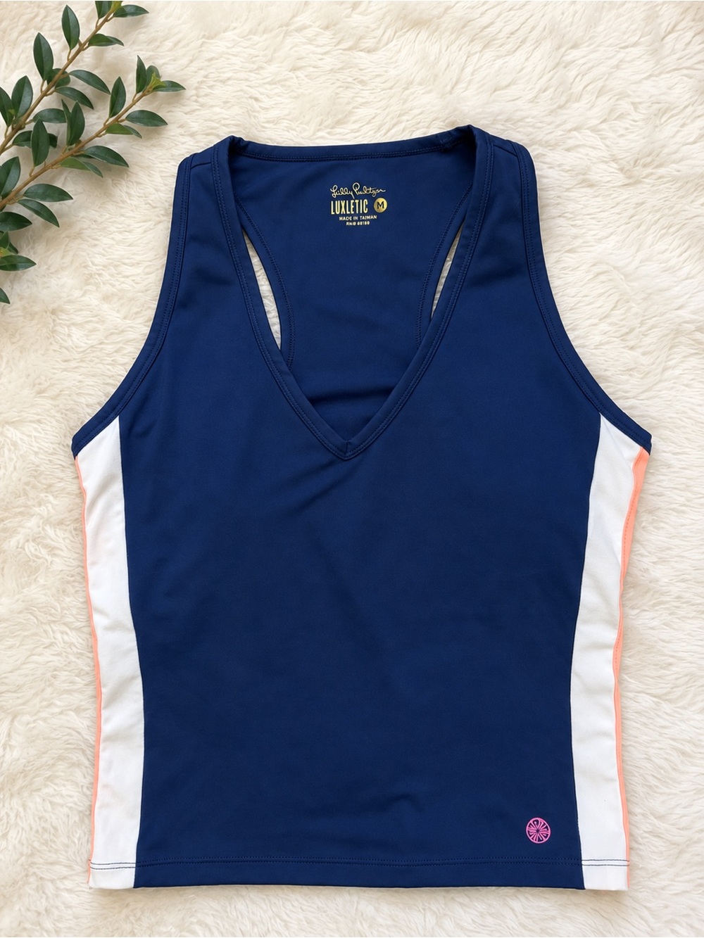 Lilly Pulitzer Luxletic Bra Tank Colorblock Navy Pink Orange Size M
